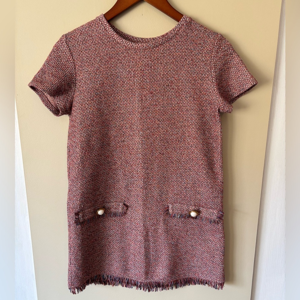 Zara Trafaluc Short Sleeve Knit Mini Fringe Dress Size Medium